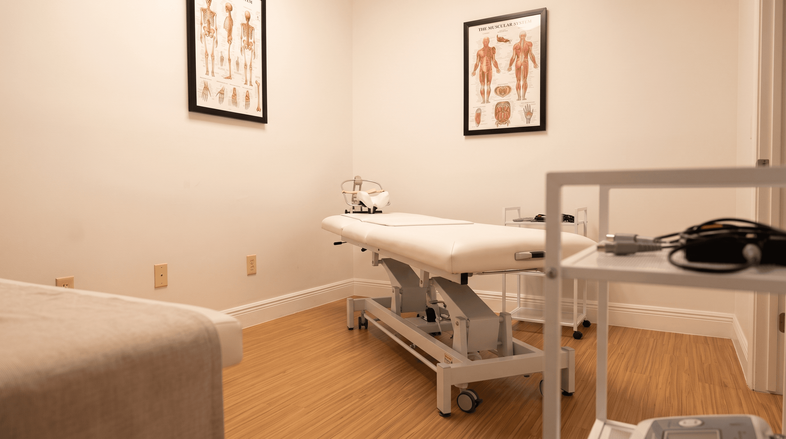 Treatment room set up for a chiropractic adjustment
