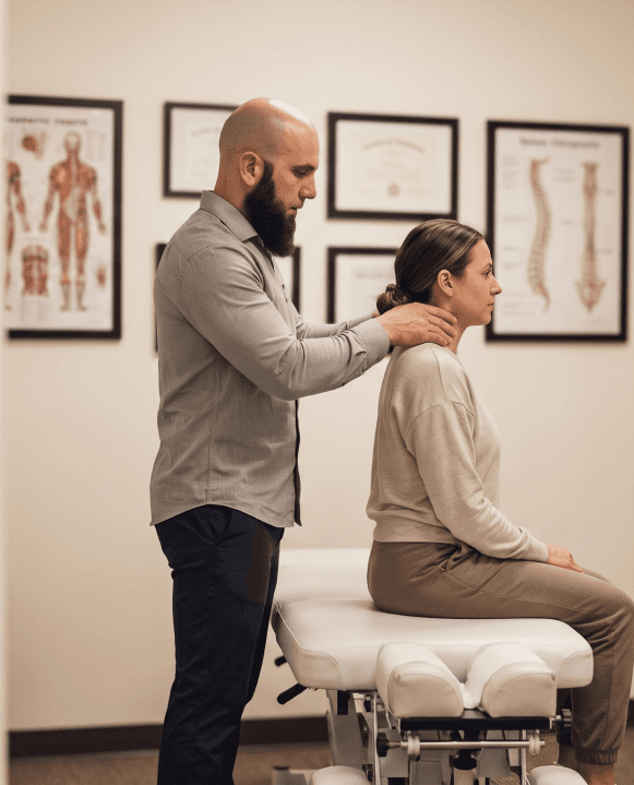 Dr. Abe adjusting a patient's neck in the clinic