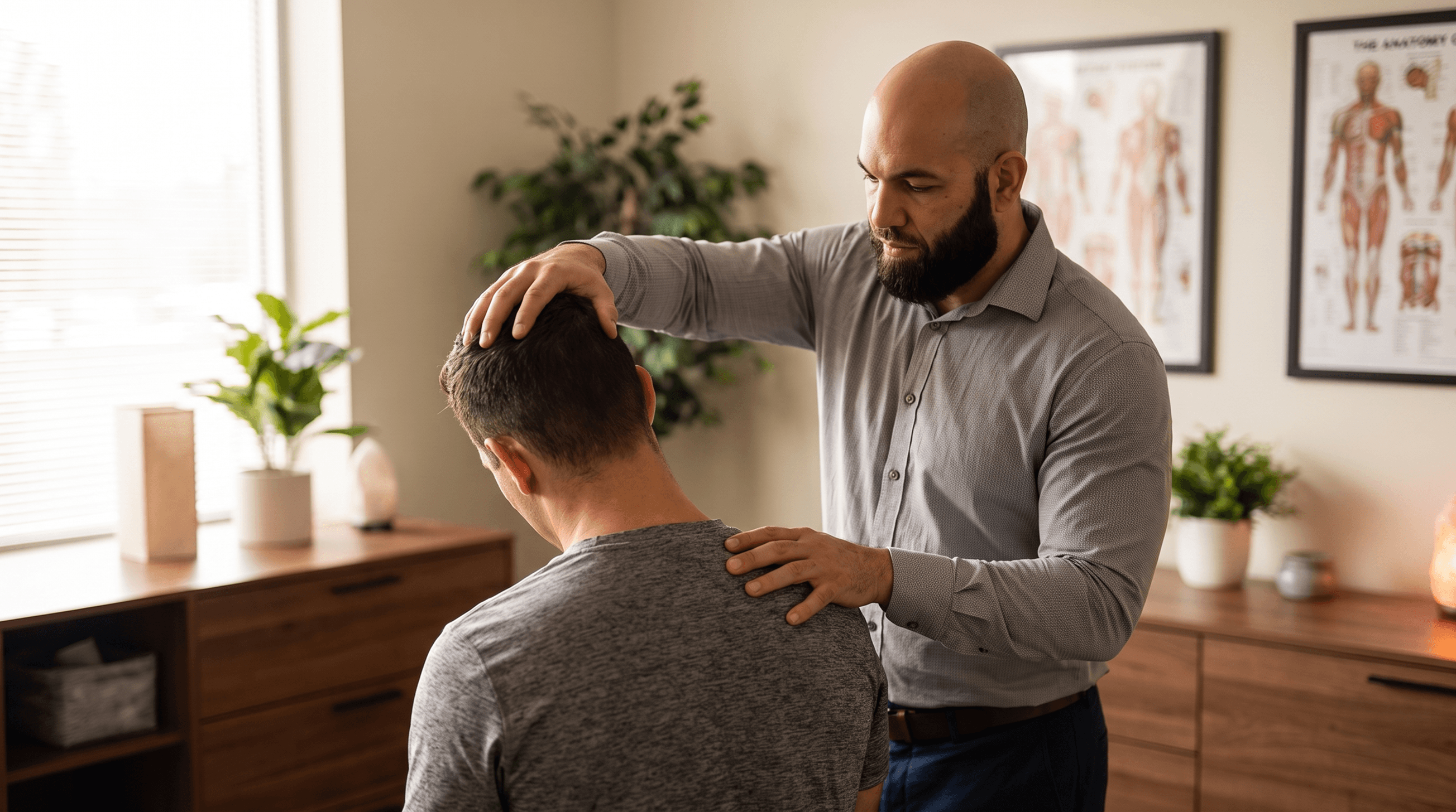 Dr. Abe Nasser treating a patient's neck