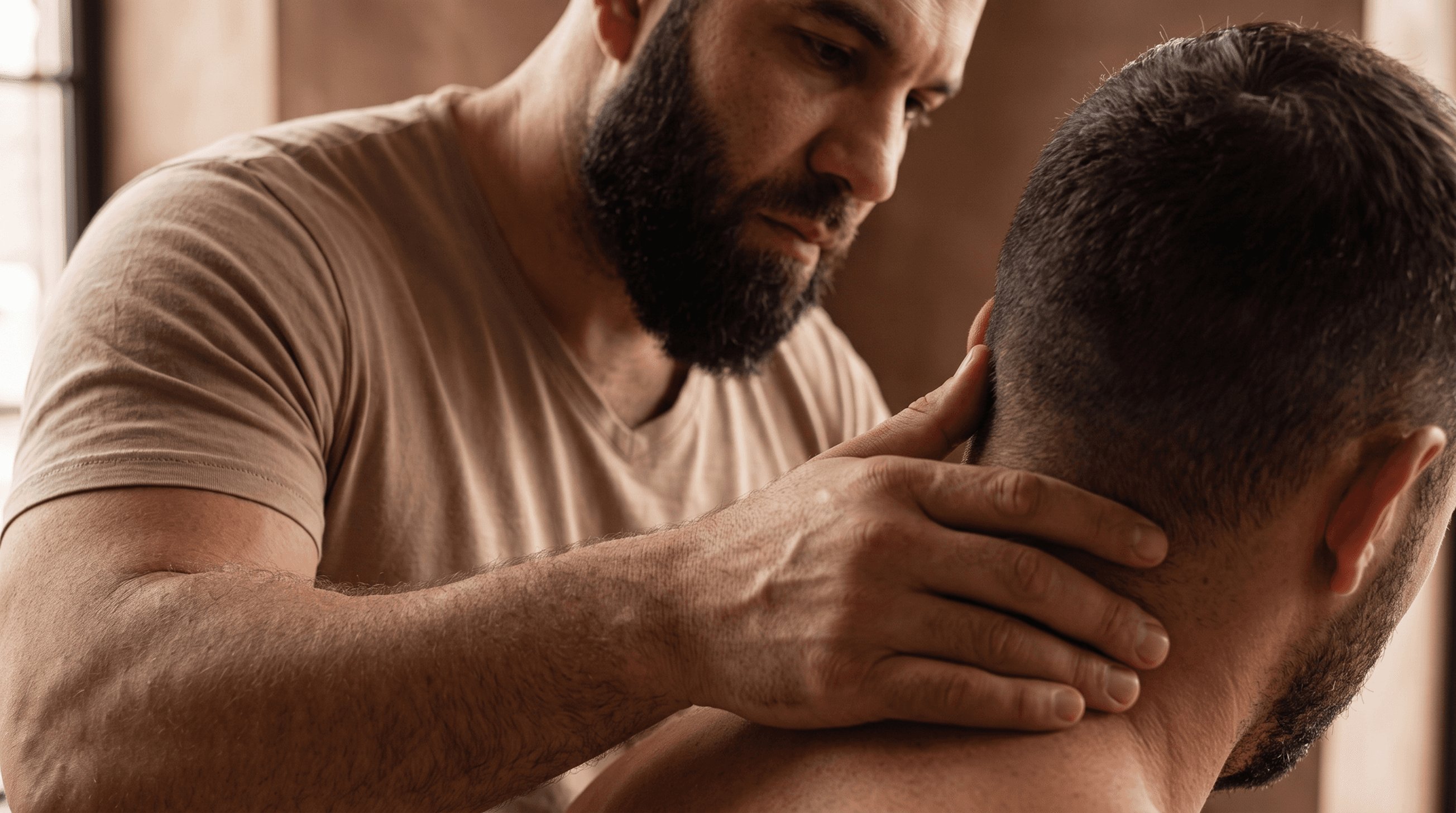 Dr. Abe treating a patient's neck