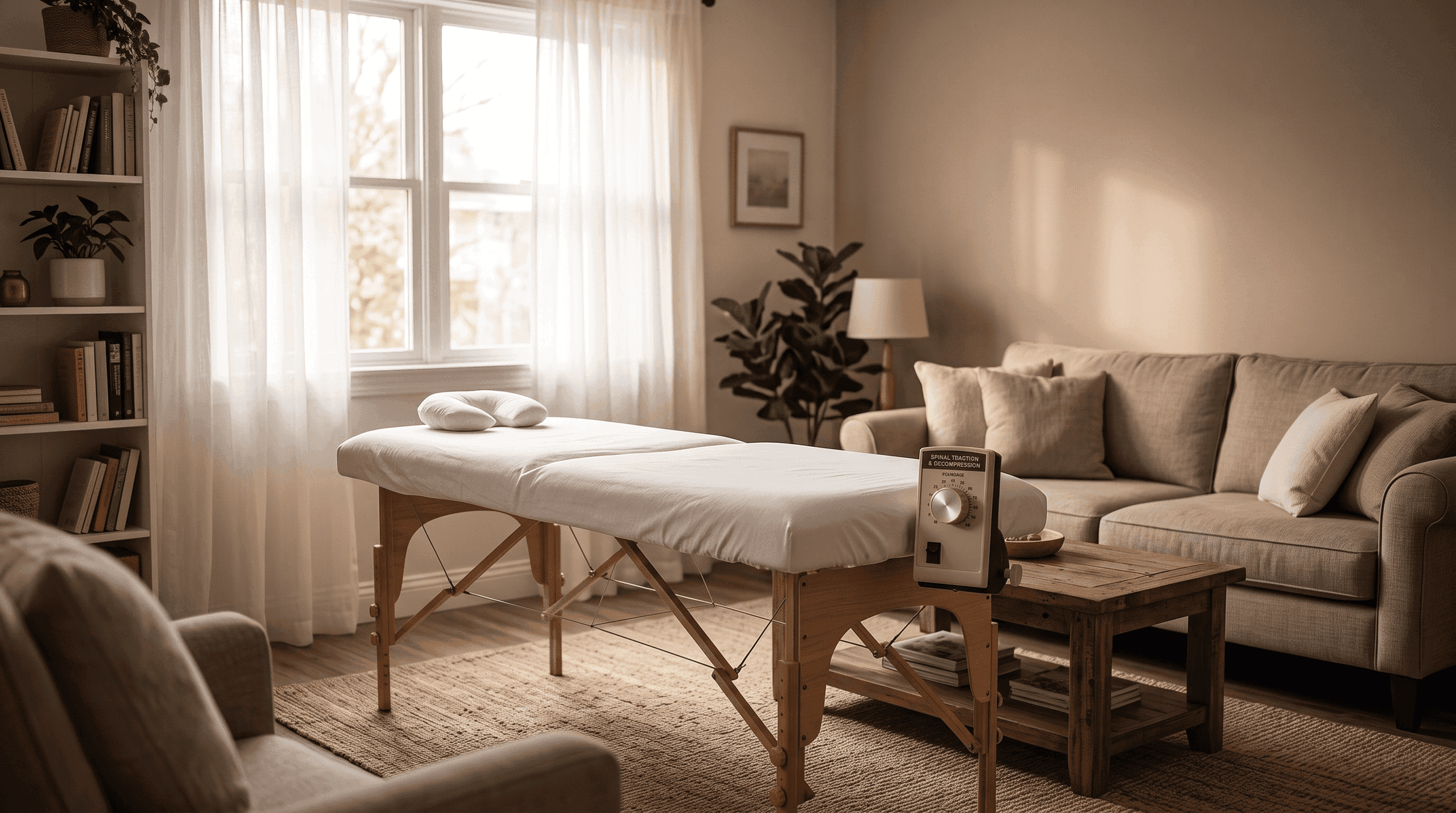 Dr. Abe Nasser setting up a treatment table in a patient's living room