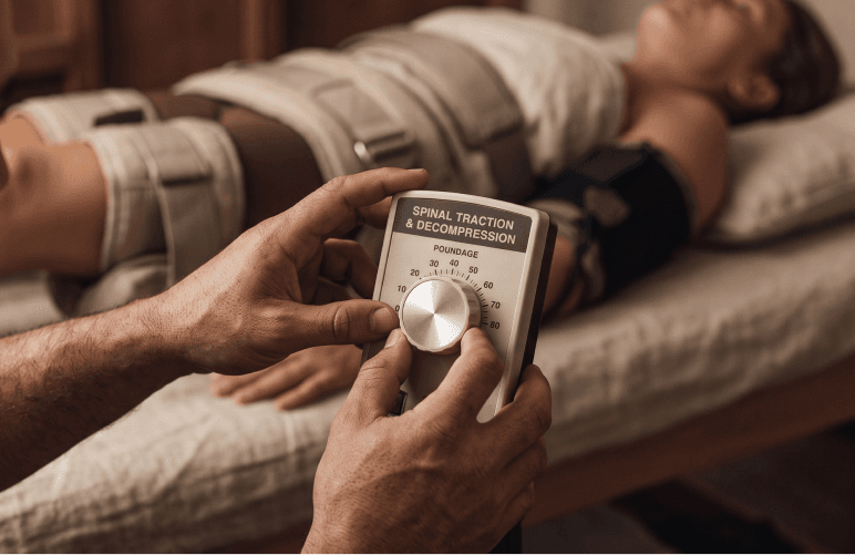 Spinal traction and decompression therapy